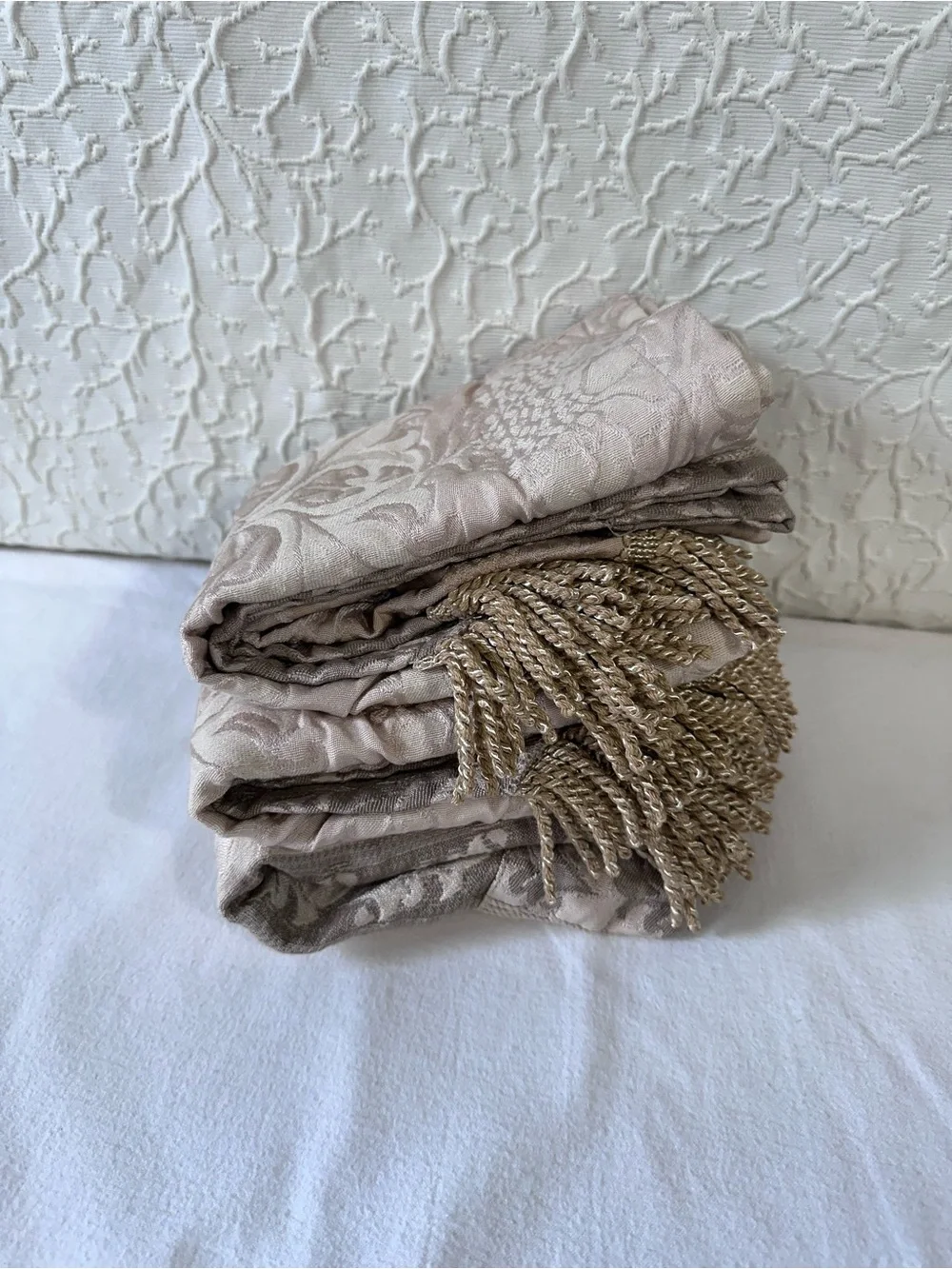 3 Vintage Window Valances Gold tassels rod pocket 54”x18”